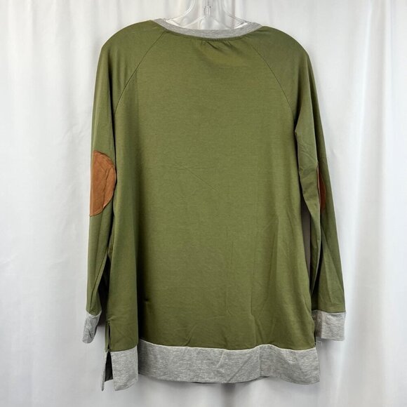 Tickled Teal Women’s Long Sleeve Tunic Top Green/Multi Size Large Elbow Patches - Picture 6 of 7